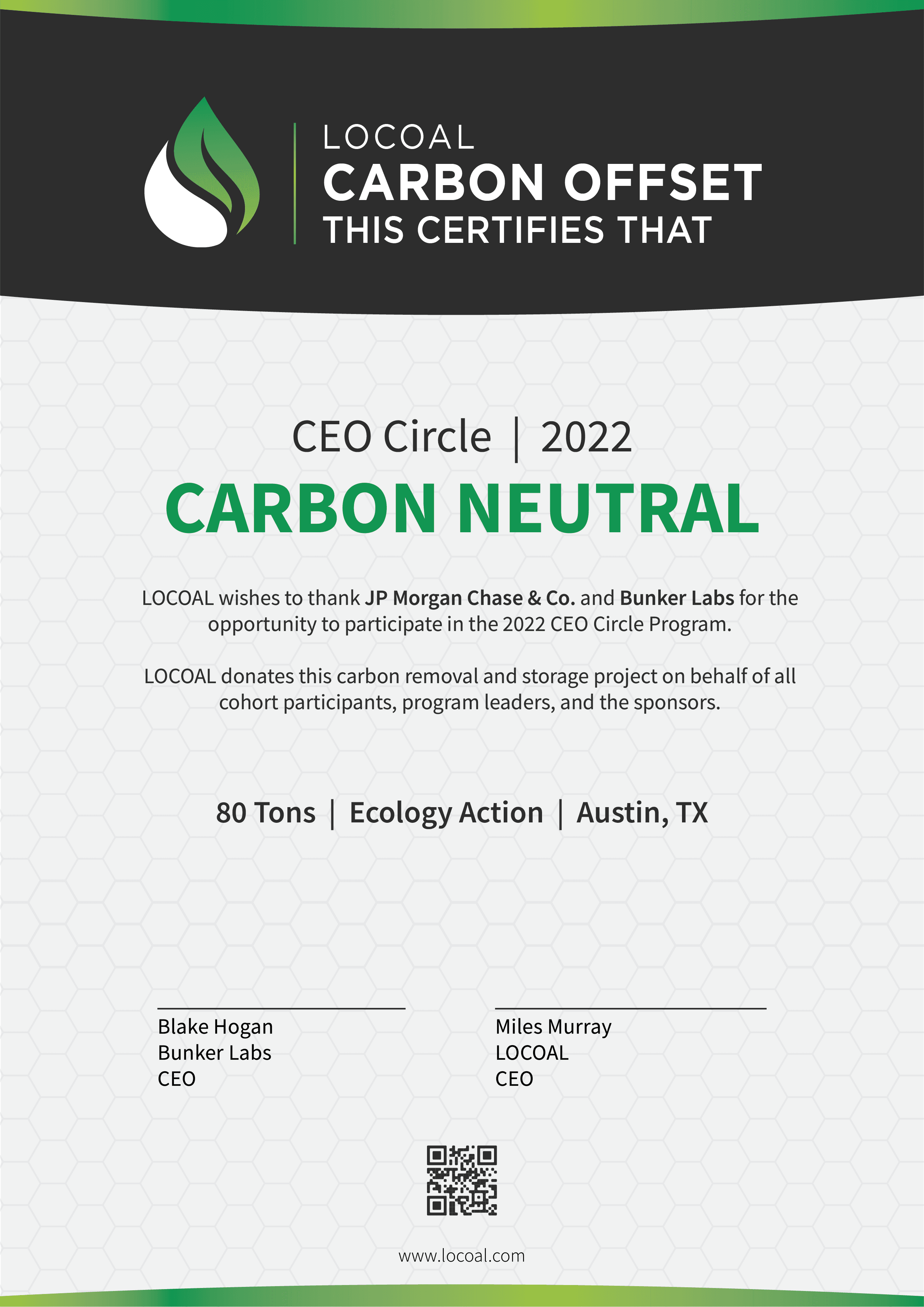 LOCOAL certificate document