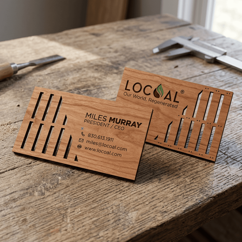 LOCOAL business card with wood texture